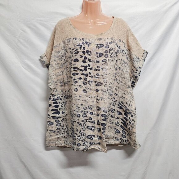 Lungo L'arno Boxy Linen Top Blouse Women Size 2X Beige - Picture 1 of 12